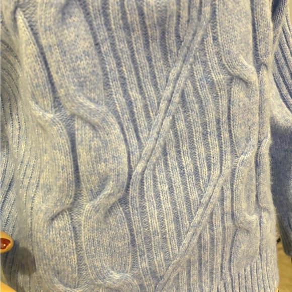 Light Blue Cable Knit Turtleneck Sweater - Picture 5 of 11